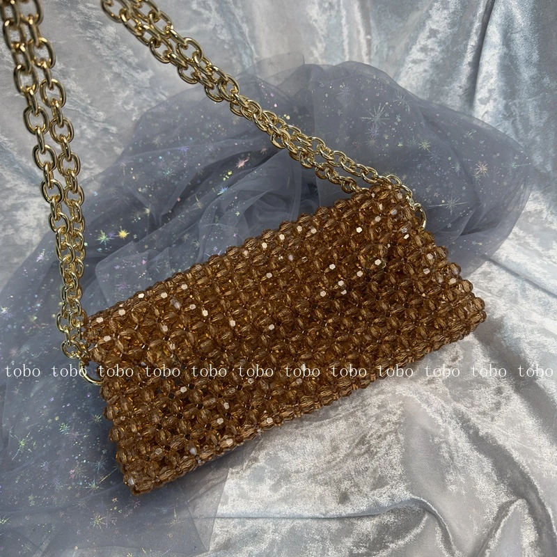 Own Design Pillow Beaded Luxury Bag High Quality Metal Chain Clear Beach Bags Big O Chain Three Ways Underarm Handbag