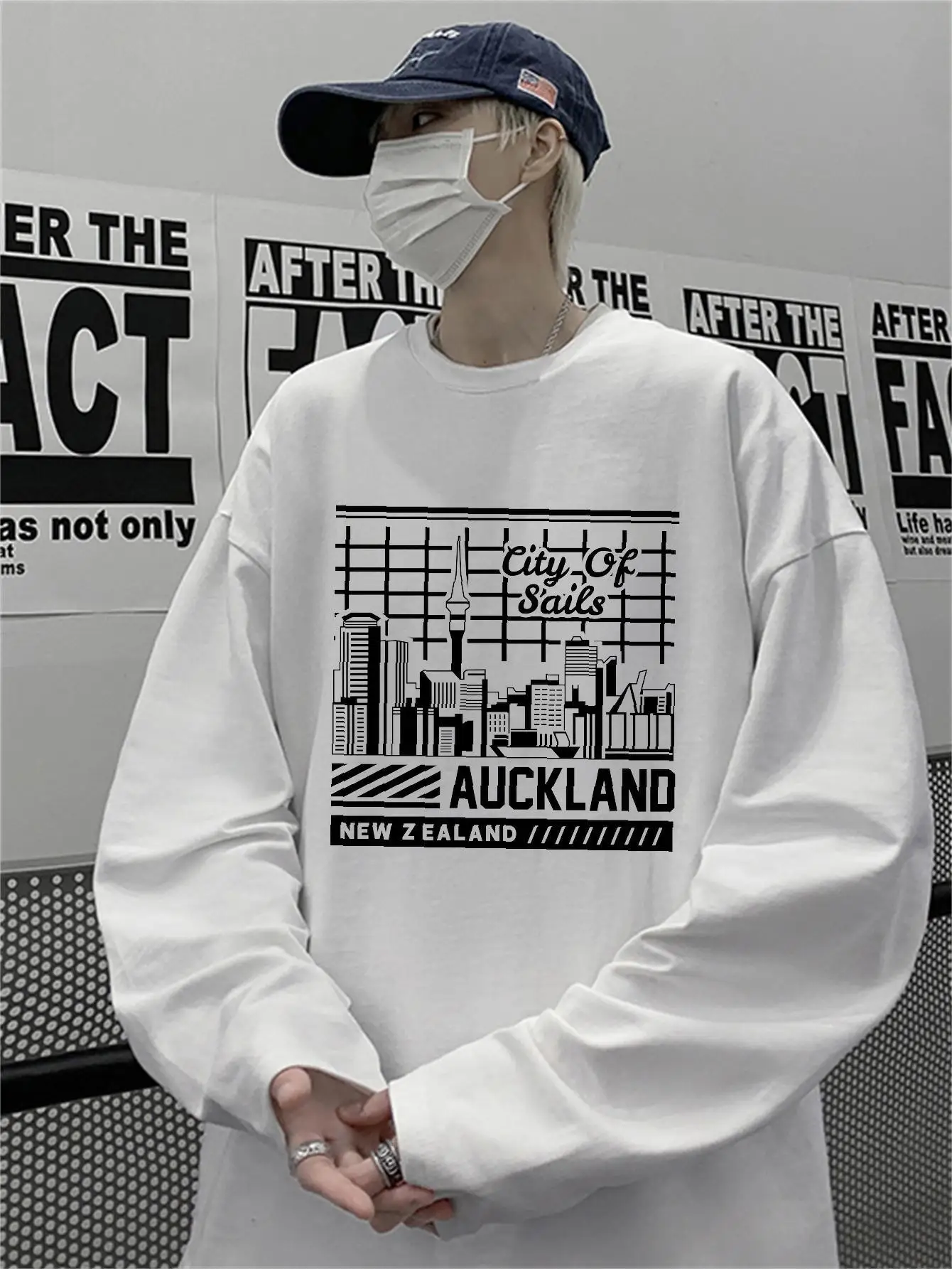 Auckland Style Men T-shirts Fashion Graphic Long Sleeve Tops Male Cotton Loose Streetwear High Quality Unisex Tees City Of Sails