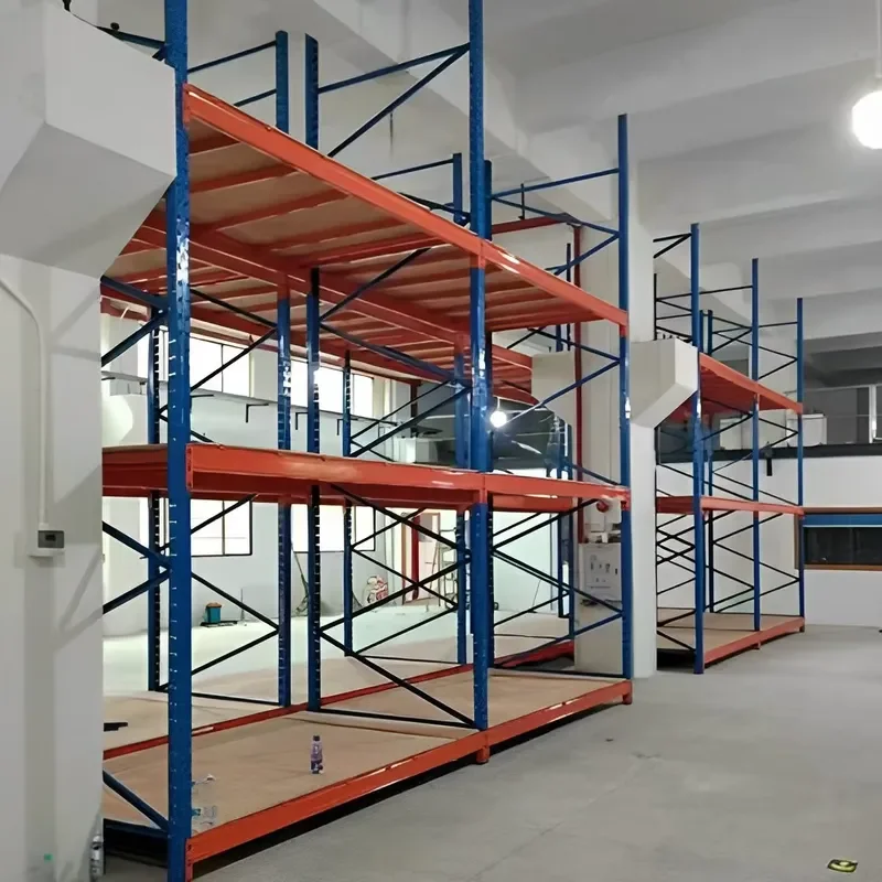Storage Racks Wooden Decking Powder Coated Steel Frame 5 Layer Adjustable Heavy Customizable Length Blue Orange