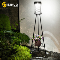 Solar Floor Lights Outdoor with Plant Stands Waterproof Street Lamps Metal Tripod Deck Landscape Lighting for Patio Porch Garden