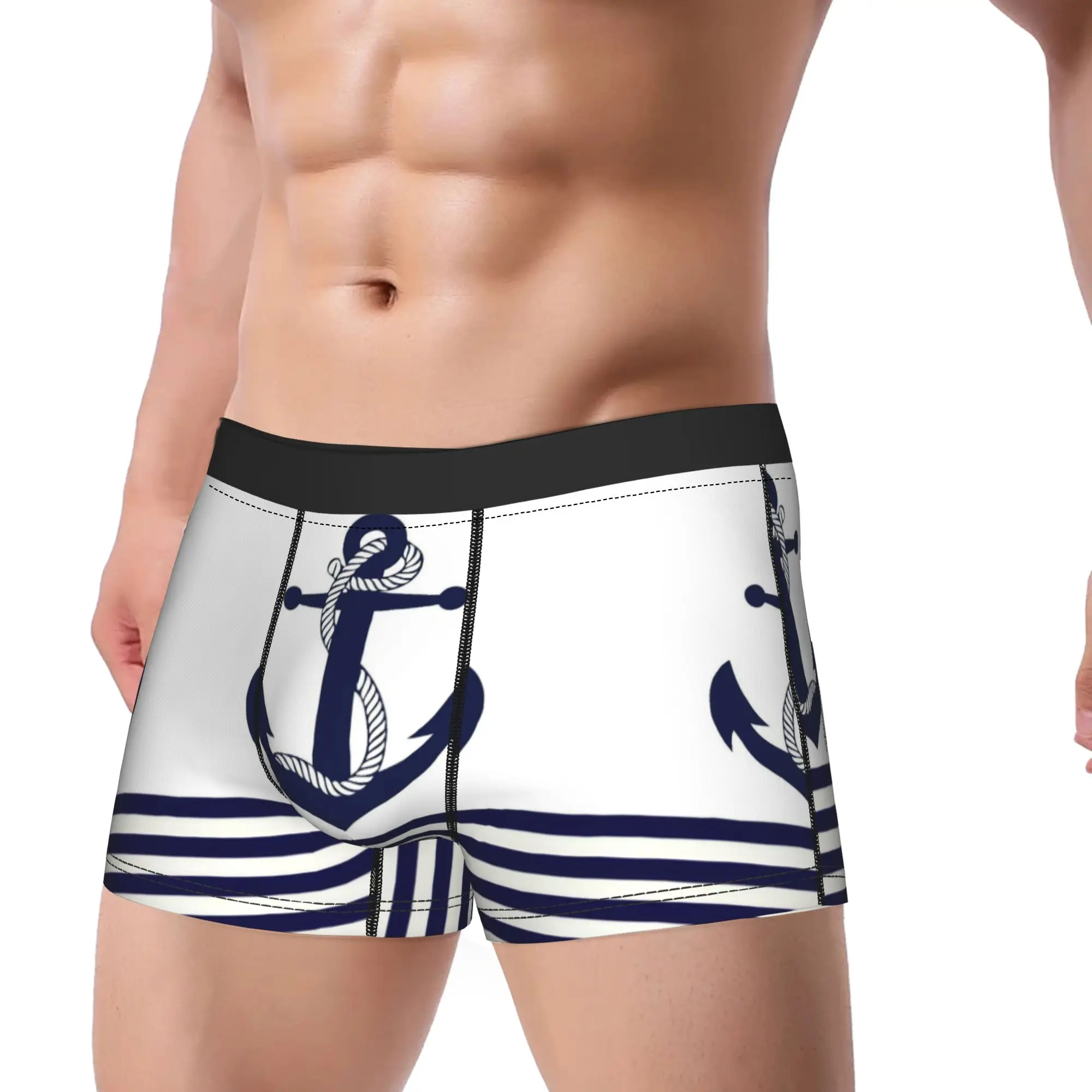Nautical Anchor Boat Underwear  Soft Trend Underpants Design Boxer Brief For Men Pouch Plus Size Boxer Shorts