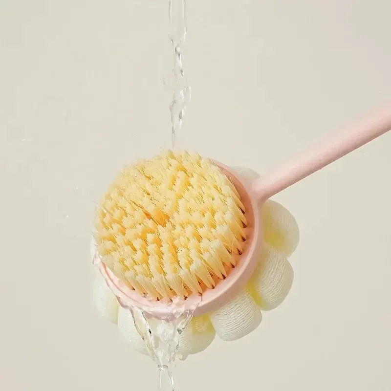 Two Sided Shower Body Brush Silicone Long Handle Bathroom Wash Brush Bathing Massage Back Body Exfoliating Brush Bath Supplies