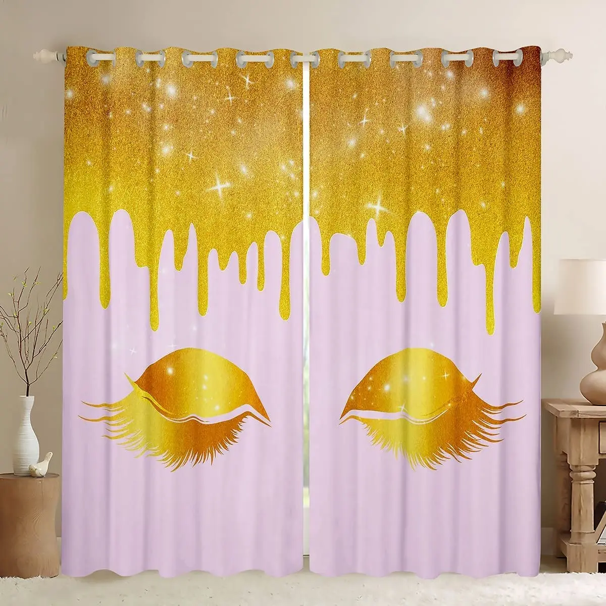 Silver Glittering Golden Eyelashes Window Treatment, Home Decoration Drapes, Kitchen Curtain for Bedroom, Girls' Room Free Ship