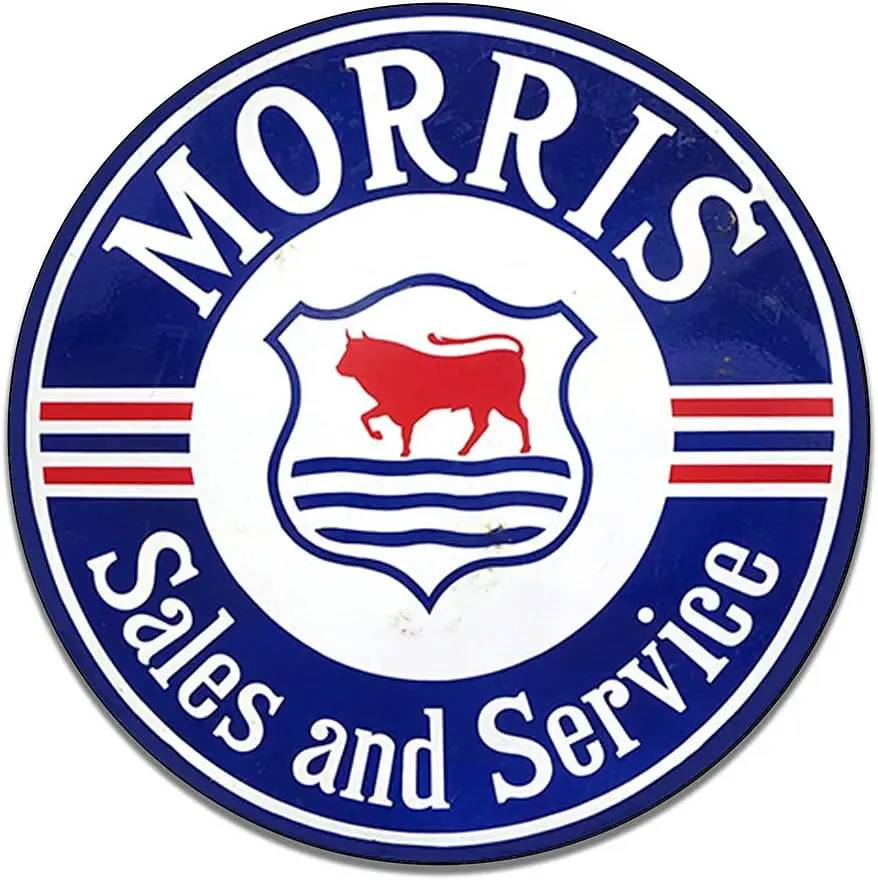 Morris Sales and Service Company Emblem Seal Vintage Gas Signs Reproduction Car Company Vintage Style Metal Signs Round Metal Ti