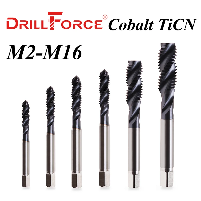 Drillforce kobaltowy gwintownik wiertła spiralne rowek metryczny M2-M16 obrabiarki powlekane TICN do stali nierdzewnej