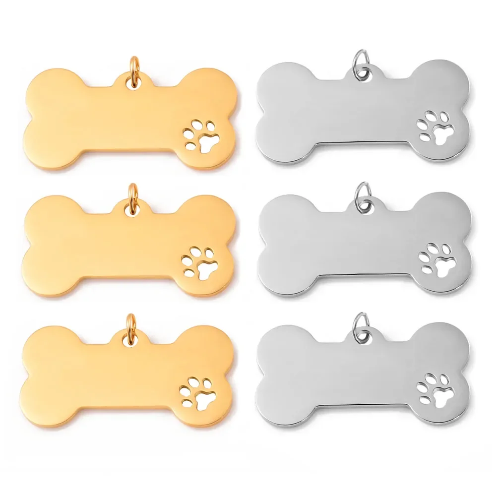 5Pcs/Lot Blank Stainless Steel Dog Bone Hollow Pet Paw Tag Puppy Pendant Charm Accessories Jewelry Findings Wholesales