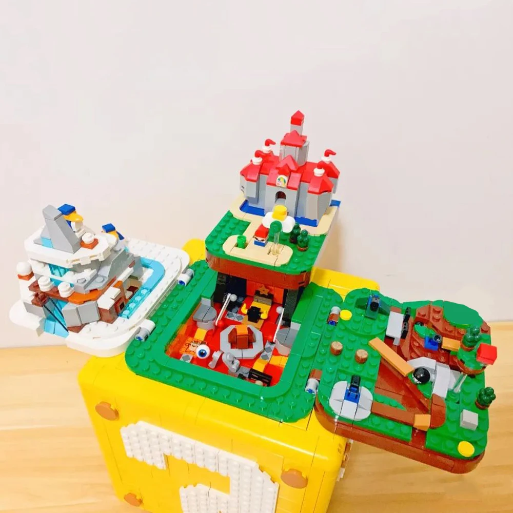 2064pcs Super Plumber Games 64 Question Mark Block Peach��s Castle Battlefield Mountain 60144 Building Set Compatible With Model