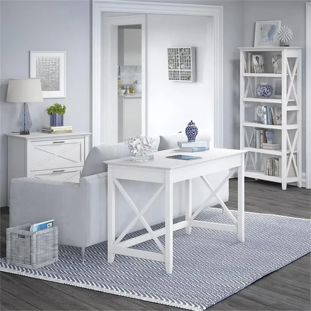 

Special OfferOice Set, 48W Writing Desk, Lateral Ile Cabinet, 5 Shel Bookcase, Post Leg Design, Durable Wood, Washed Gray/Cherry