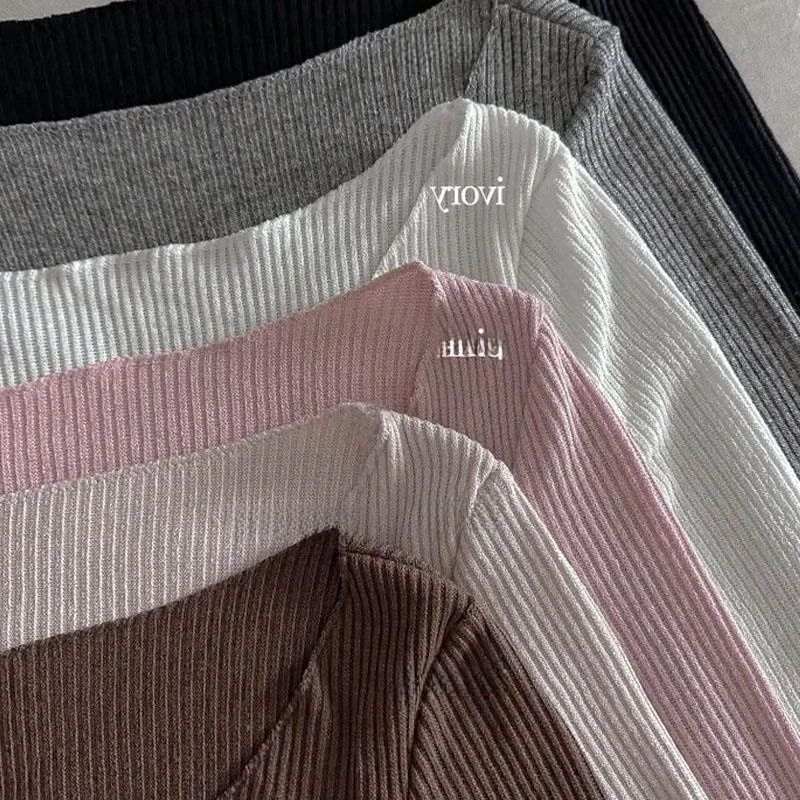 5STUDIO Sexy Long Sve U-Ne Slim Fit T-irt ow off Good Figure Base Layer Top Commute Sle Pure Color Autumn Wear