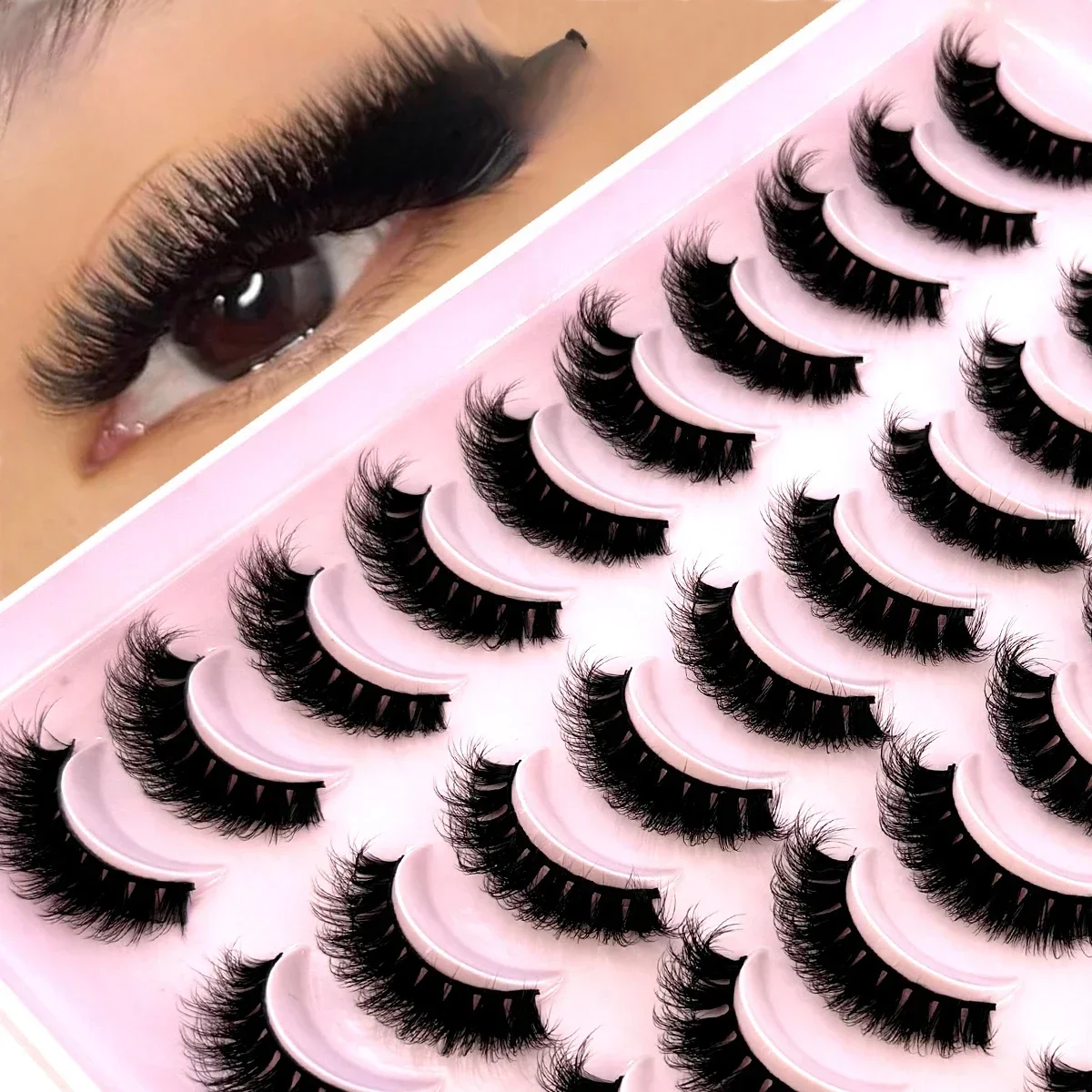 

Natural Eyelashes 20 Pairs Fluffy Soft Wispy Volume Long False Eyelashes 3D Faux Mink Eyelash Cat Eye Handmade Lashes Makeup