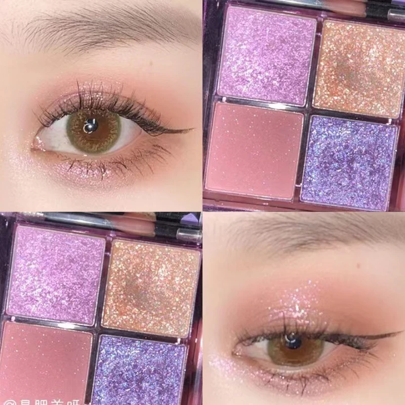 Minisombra de Ojos de cuatro colores, polvo portátil con purpurina de perla, gusano de seda tumbado, maquillaje de ojos