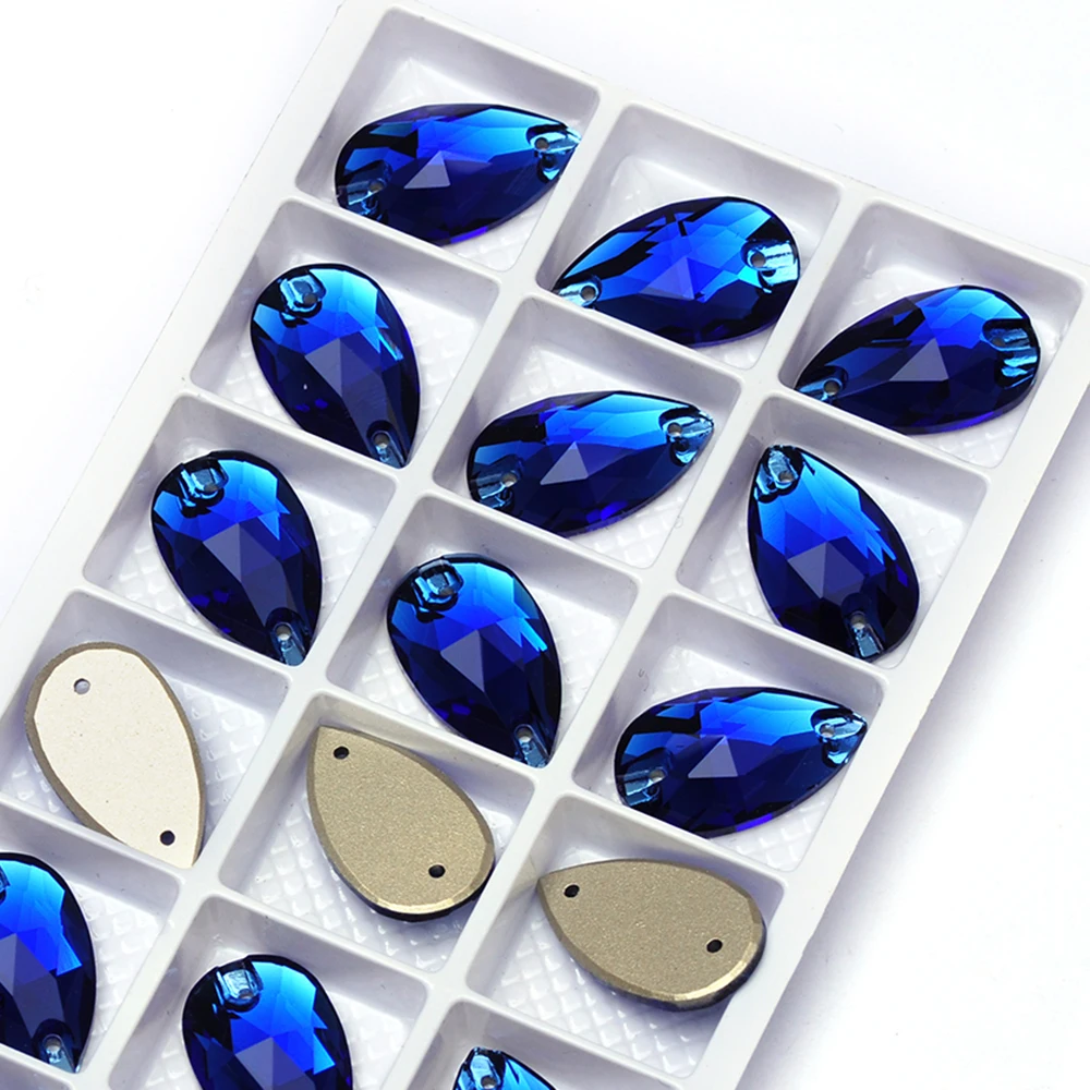 Saphirkristall-Formen Glas-Nähsteine DIY Handarbeiten Flache Strasssteine zum Aufnähen für Kleider, Kleidungsstücke, Taschen – Detail 7