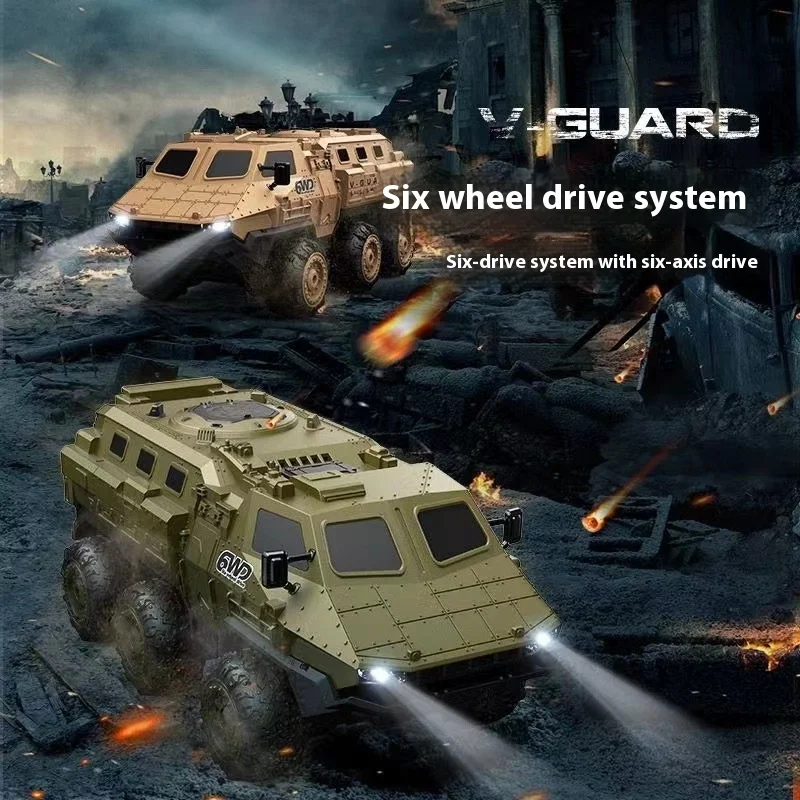 New 1:16 Remote Control Car High-Speed Armored Vehicle Six Wheel Drive Super Large Wheel Climbing Military Card Children'S Toy C