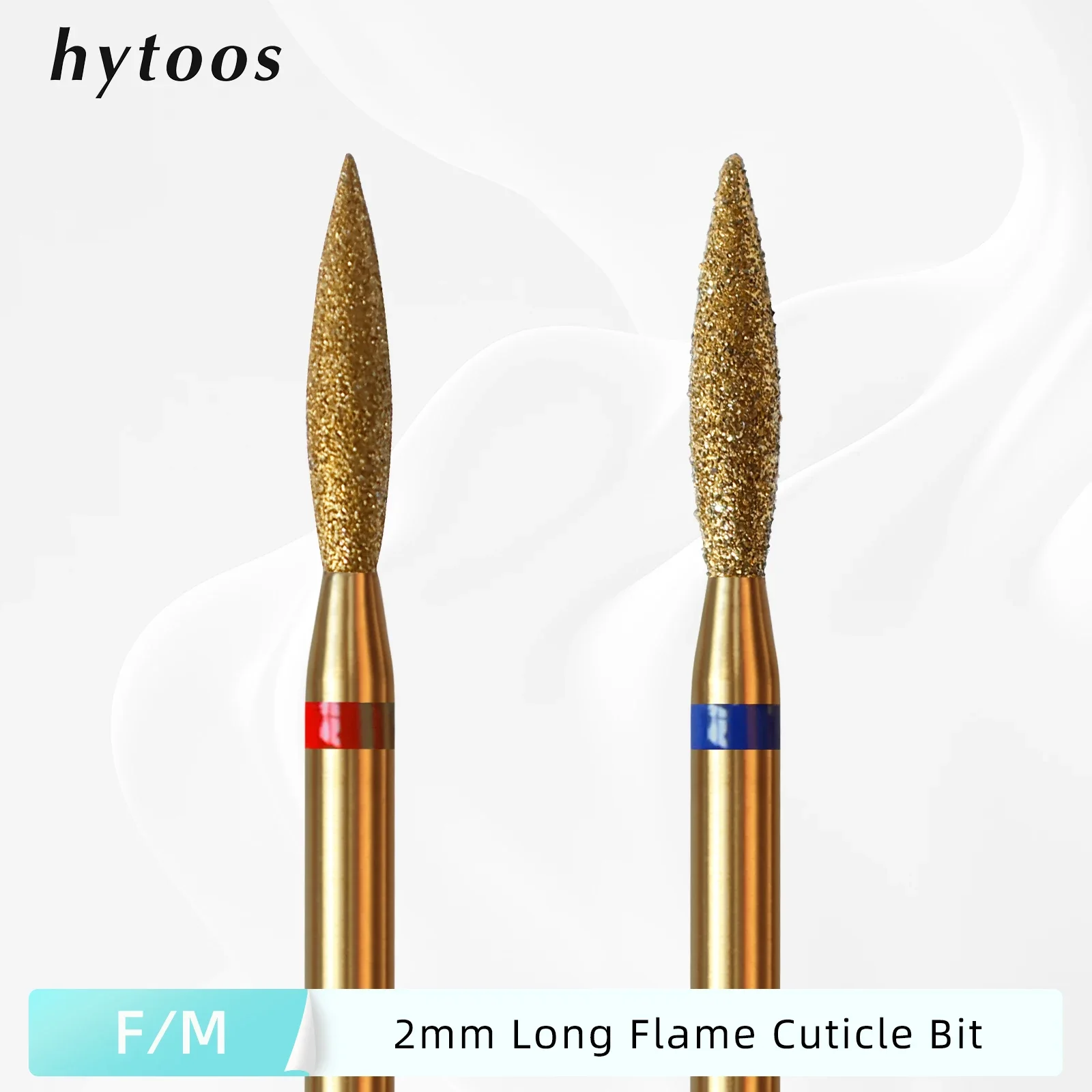 HYTOOS 2mm Long Flame Cuticle Clean Nail Drill Bit, Titanium Russian Diamond Nail Bits Dead Skin Nail Cleaner Accessories Tool