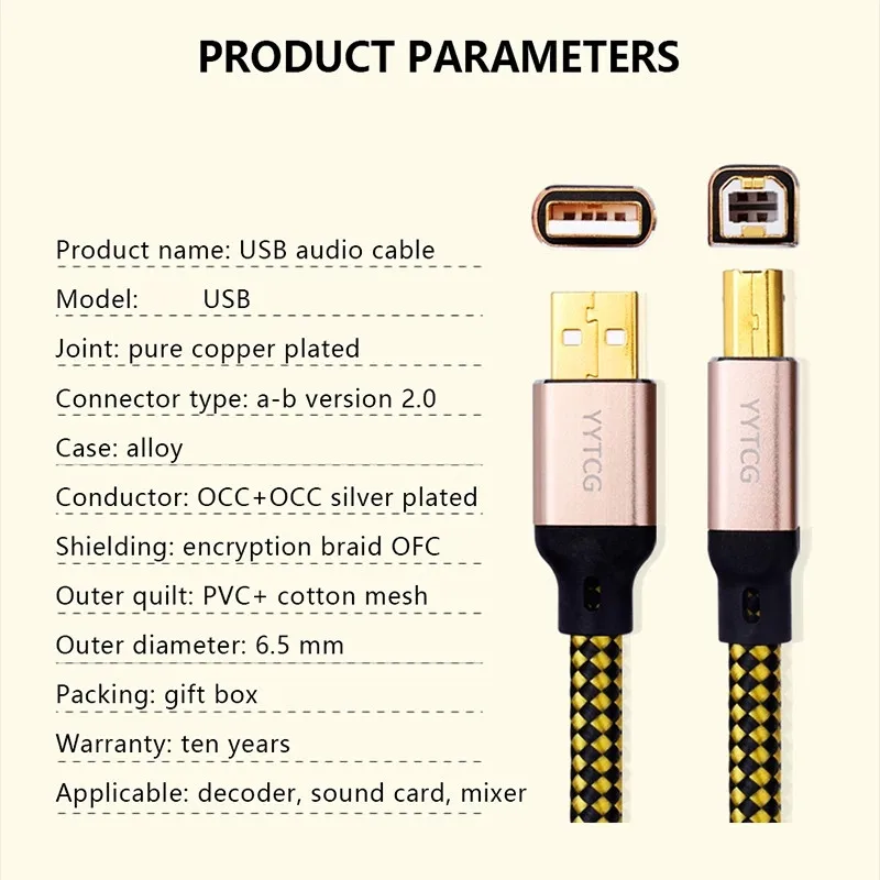 OCC USB 2.0 Кабель Посеребренный ЦАП Аудио A-B Alpha Высококачественный USB-порт Квадратный цифровой компьютер Звуковая карта Микшер USB-кабель для передачи данных