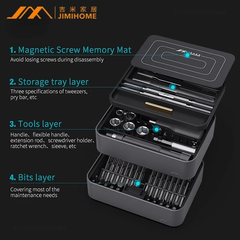 Xiaomi JIMIHOME FM3 100 In 1 Screwdriver Kit Magnetic Bits Tweezers Extension Rod Ratchet Wrench Multifunctional Repair Tools