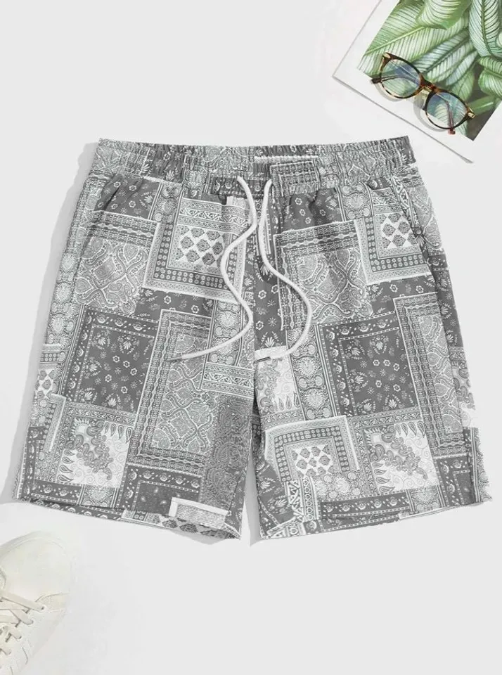 2024 Herren Shorts Sommer Casual Shorts Tasche Kordel zug Farb block Paisley & Patchwork Shorts atmungsaktive kurze Strand hose