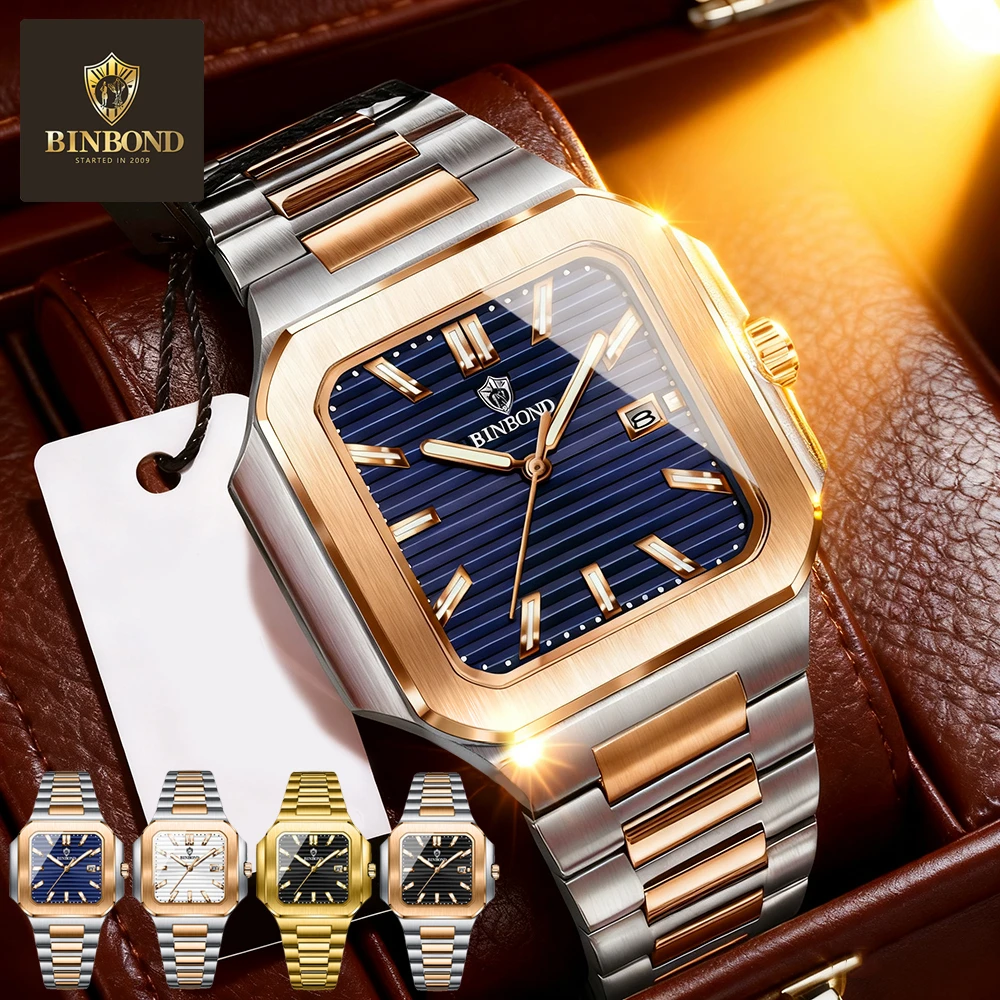 

BINBOND Men Watch Top Brand Luxury Sports Quartz Mens Watches Full Steel Waterproof Chronograph Wristwatch Men Relogio Masculino