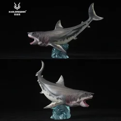 HAOLONGGOOD Otodus Megalodon Shark Figures with Base,Sea Life Toy Animal Model Movable Jaw