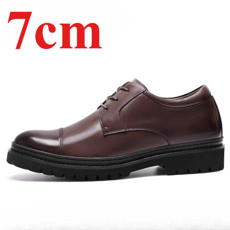 Genuine Leather Business Breathable Comfortable Height Increasing Shoes Men's Dress Shoes 7cm Wedding Elevator Derby Shoes Male
