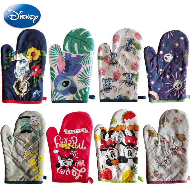 Disney Stitch Oven Glove Cartoon Mickey Princess Pooh Baking Cooking Anti-scald Insulation Kitchen Microwave Glove Right Hand