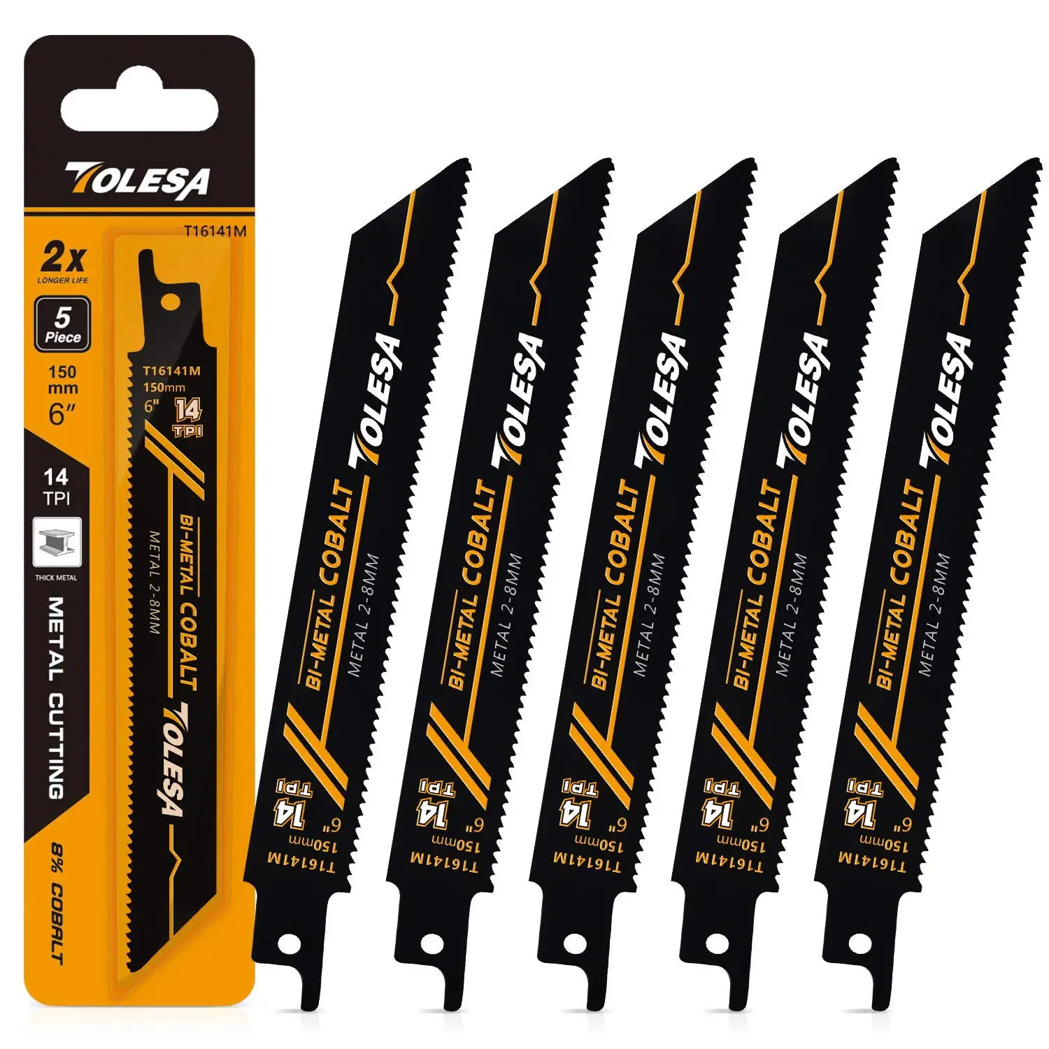 

6-Inch 14TPI Heavy-Duty Reciprocating Saw Blades for Metal Cutting, 5-Pack