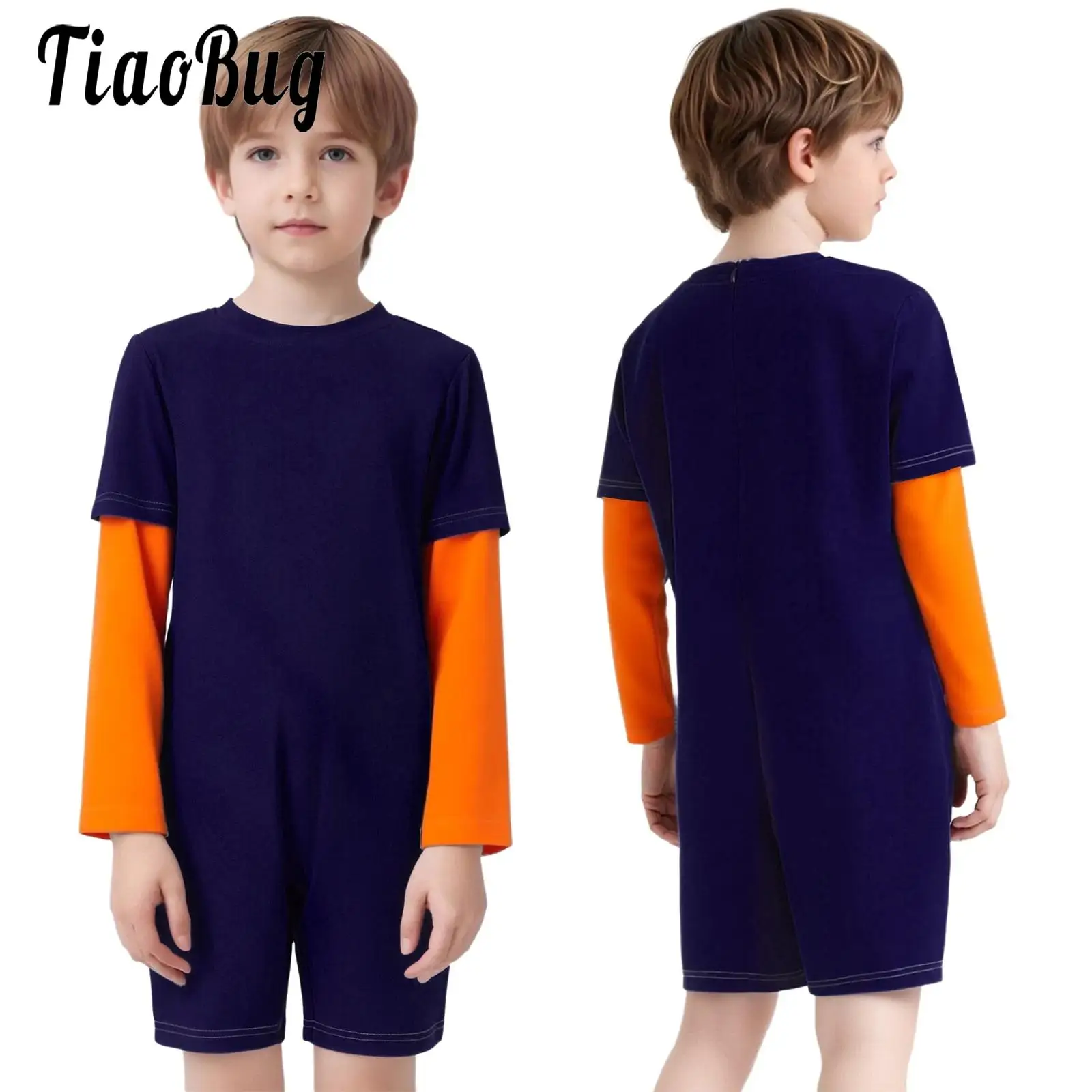 

Boy Girls Special Needs Adaptive Clothing Round Neck Color Block Long Sleeve Back Invisible Zipper Jumpsuit Casual Daily Clothes