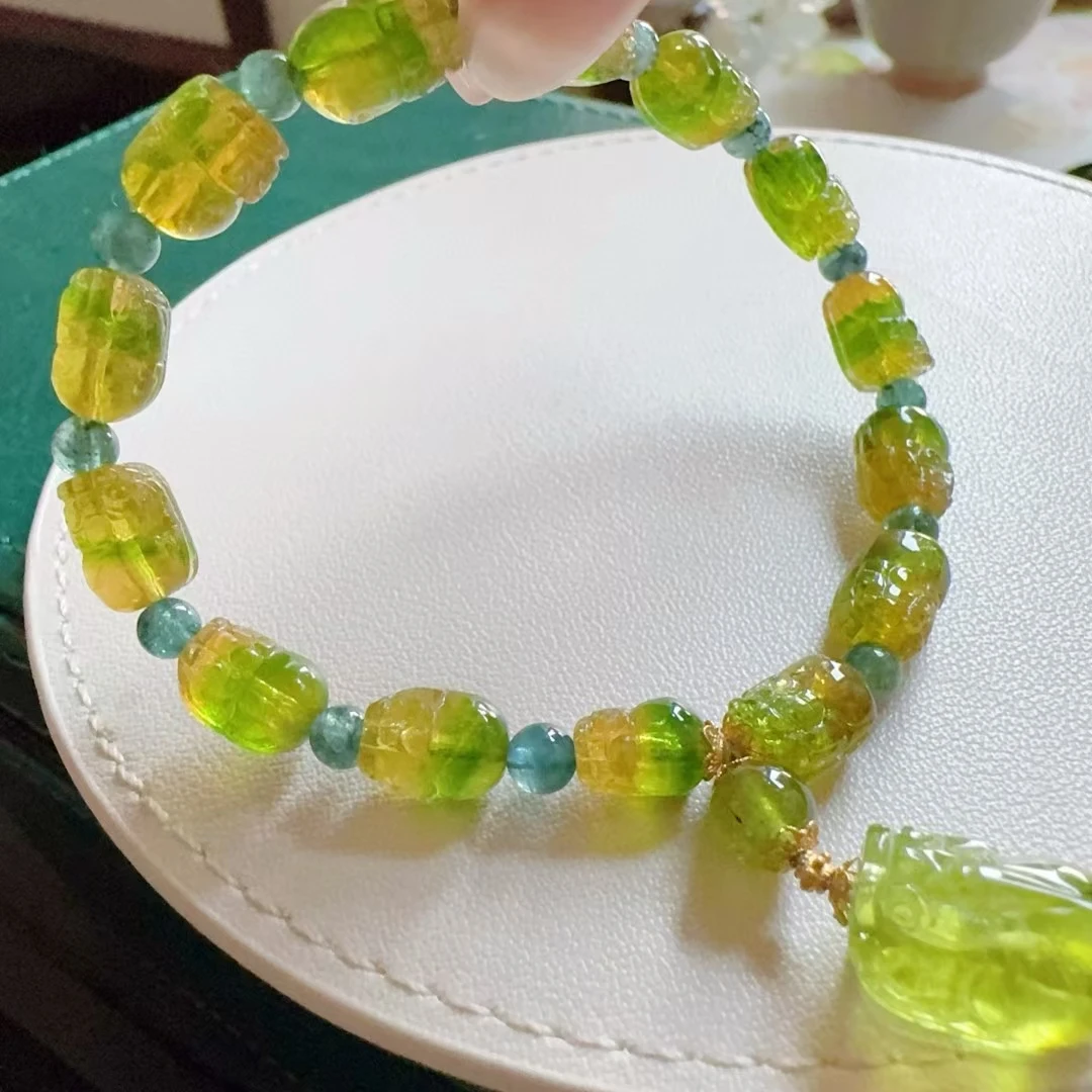 Natuurlijke Geel Groene Toermalijn Clear Kralen Armband 9.5/6.7/6.2m Pi Xiu Hanger Watermeloen Toermalijn Vrouwen mannen Sieraden AAAAAAA