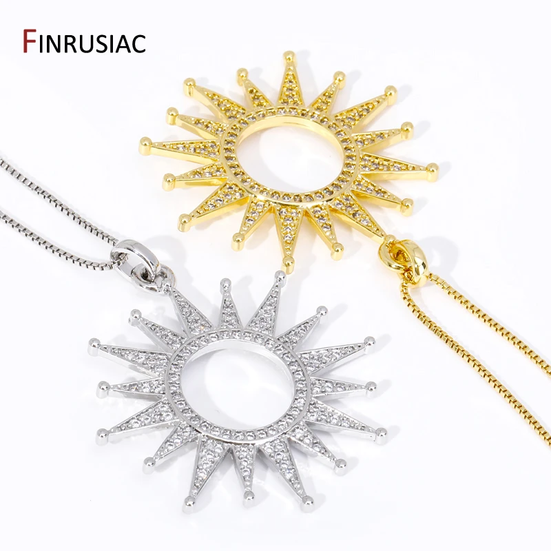 DIY Necklace Making Supplies 18K Gold Plated Brass Hollow Sun Pendant,Inlaid Zircon Sun Charms For DIY Jewelry Making Findings