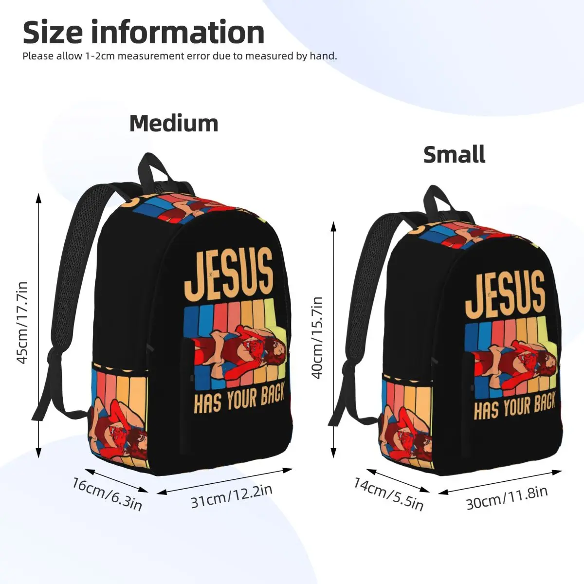 Jesus Has Your Back Jiu Jitsu Christian Backpack Daypack Large Capacity Kids BookBag School Bag Shoulder Bags for Boys Girls