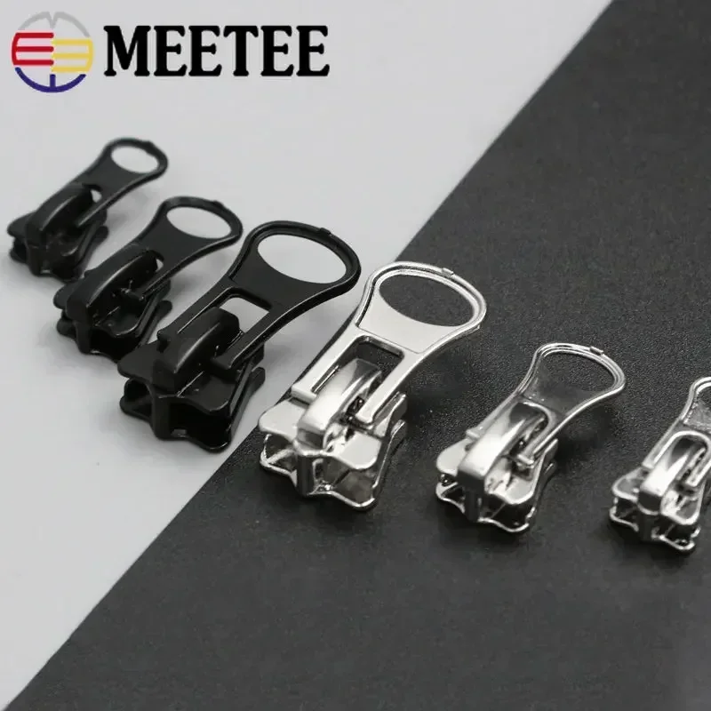 10Pcs 3# 5# 8# 10# 15# Zipper Sliders for Resin Zips Black Silver Zippers Slider Pull Luggage Tape Zip Puller Lock Head Kitting