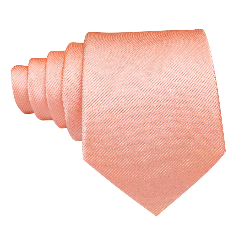 Exquisite Coral Pink Silk Ties For Men Luxury Brand Solid Necktie Sets Groom Wedding Business Party Gifts Barry.Wang LN-6483