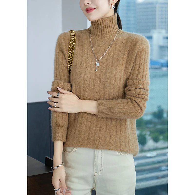 Fall/Winter New Half-High-Necked 100% Pure Wool Bottoming Shirt With Loose Padded Wool Knitted Sweater For Women