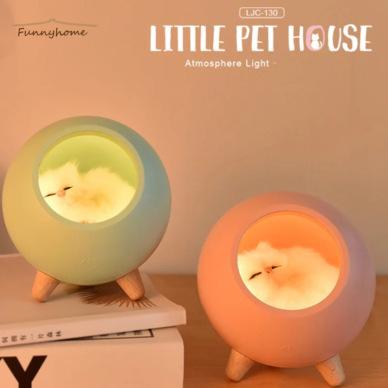 Kawaii Home Decoration Bedroom Cute Kitten House Decor Bedside Sleeping Light Night USB Charging Touch Atmosphere Lamp