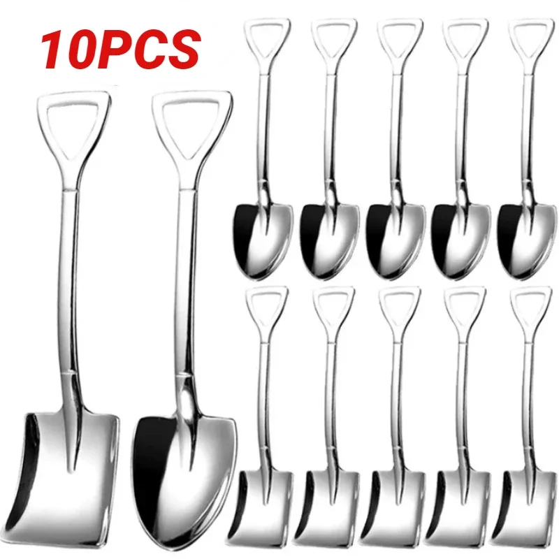 Stainless Steel Shovel Spoon Cutlery Coffee Tea Spoon Ice Cream Dessert Fruit Party Scoop Teaspoon Kitchen Tableware Cutlery Set