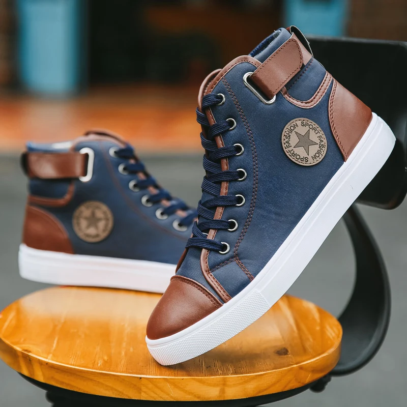 Hot Selling Men High Top Canvas Shoes Classic Retro Ultra Light Vulcanized Board Shoes Comfort Non Slip Sneakers Big Size 39-46