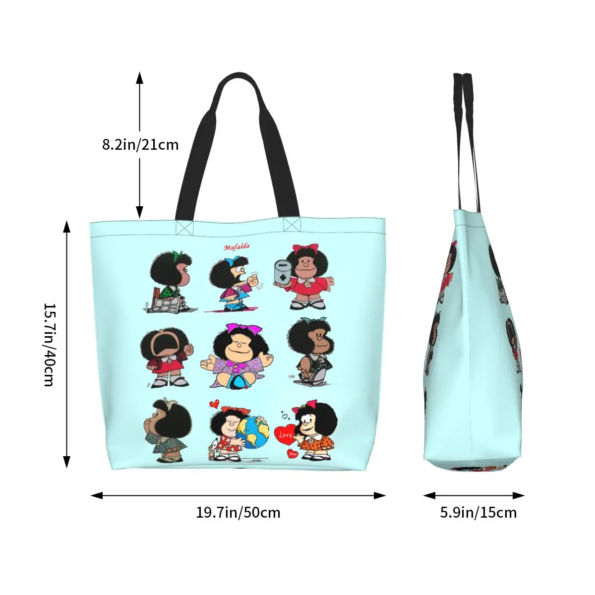 Cute Mafalda Meme Groceries Shopping Bags Kawaii Printed Canvas Shopper Shoulder Tote Bags Large Capacity Durable Quino Handbag