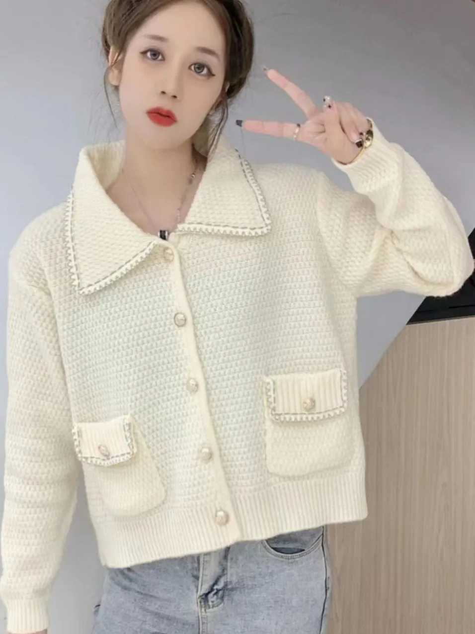 Ele ort Cardigan lavorato a maglia Faion da donna Capispalla Stagione autunnale Unico look Sli Quali Colletto rovesciato Top in maglia