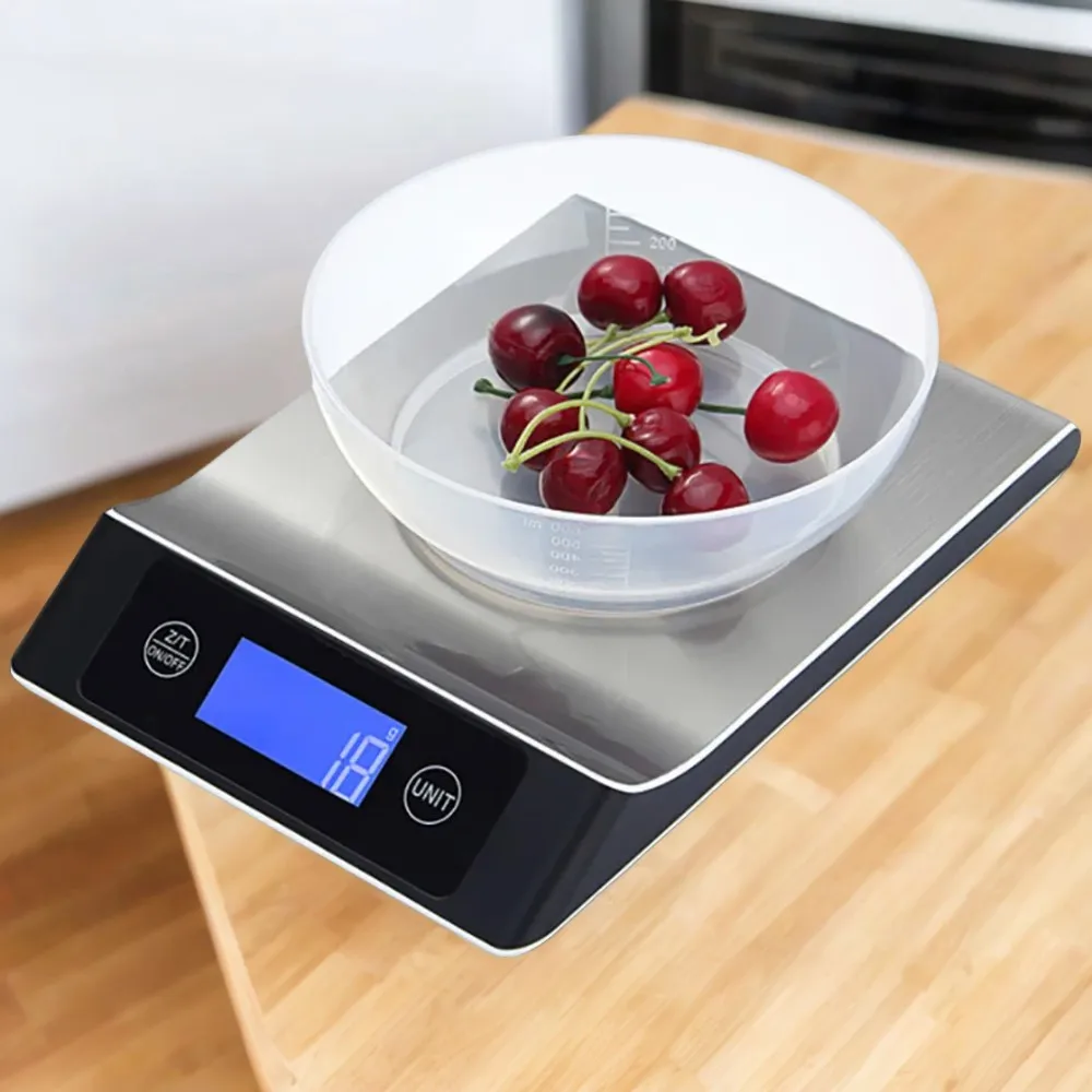 Smart Stainless Steel Electronic Digital Kitchen Scale 15Kg/1g - Accurate Grams Balance for Coffee Weighs, Baking and Cooking