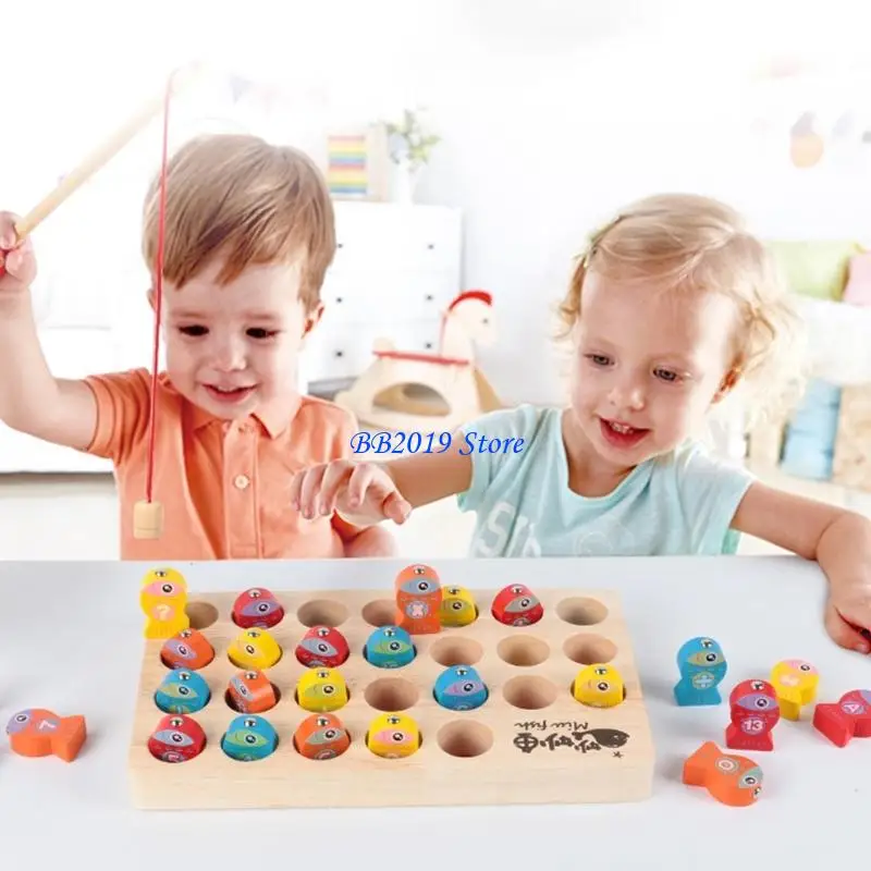 لعبة صيد السمك المغناطيسية الخشبية Q0KB للآباء والأمهات والأطفال، لعبة تعلم الحروف والأرقام، لعبة تدريب المهارات الحركية الدقيقة #1