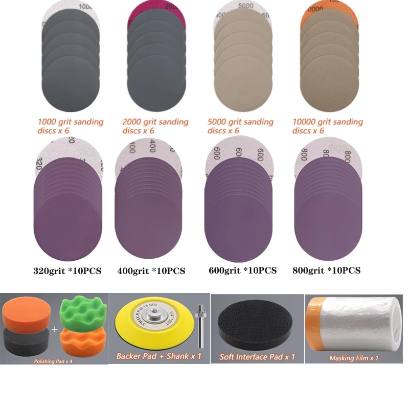 

3-дюймовый комплект для восстановления фар автомобиля, 72 шт., различные зернистости 320-10000 с полировальной подушечкой, подложка, интерфейсная накладка для автомобильной промышленности