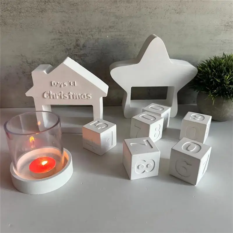 

Christmas Ornaments Silicone Mold DIY House Dice Pentagram Countdown Bracket Mold Epoxy Resin Gypsum Cement Crafts Casting Mould