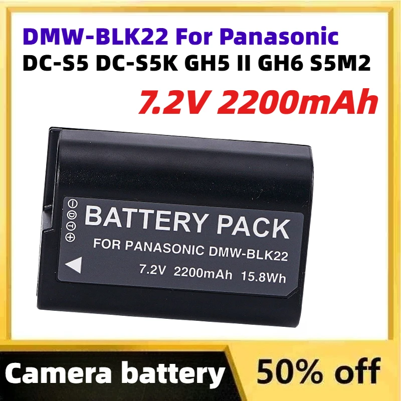 

7.2V 2200mAh DMW-BLK22 Li-lon Camera Battery for Panasonic DC-S5 DC-S5K GH5 II GH6 S5M2 S5M2X GH5M2 Rechargeable Batteries