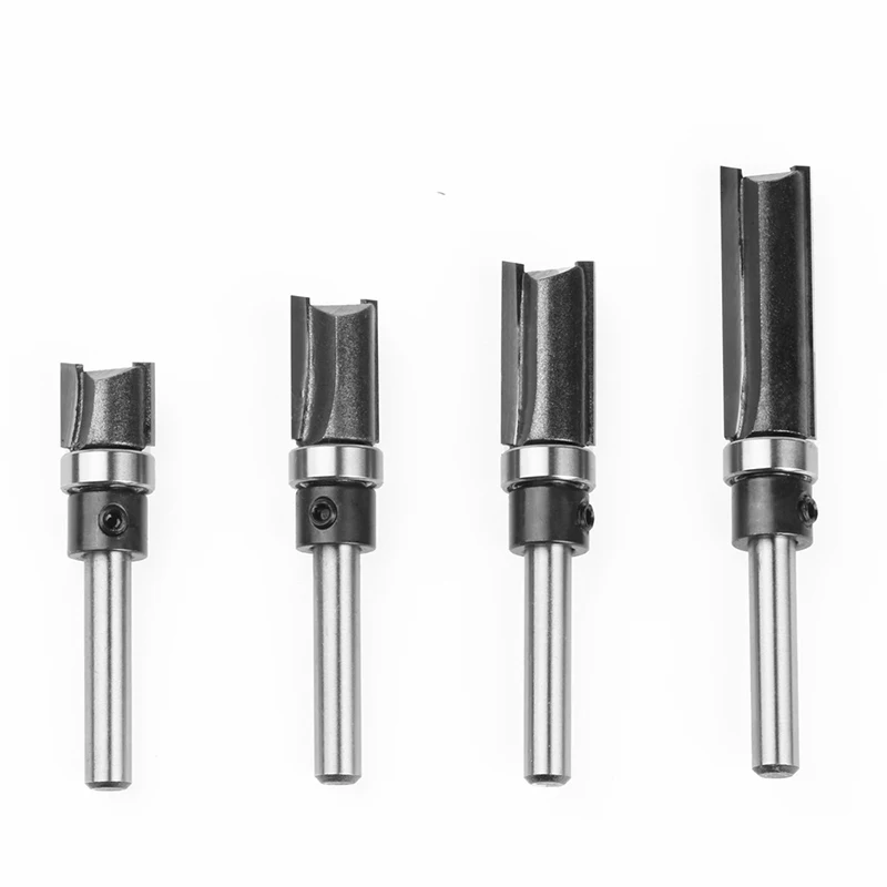 シャンクストレートベアリングルータービットコピートリミングカッター、ラインカッター、フライス盤、木工工具、6mm、1/4 "、1個、4個