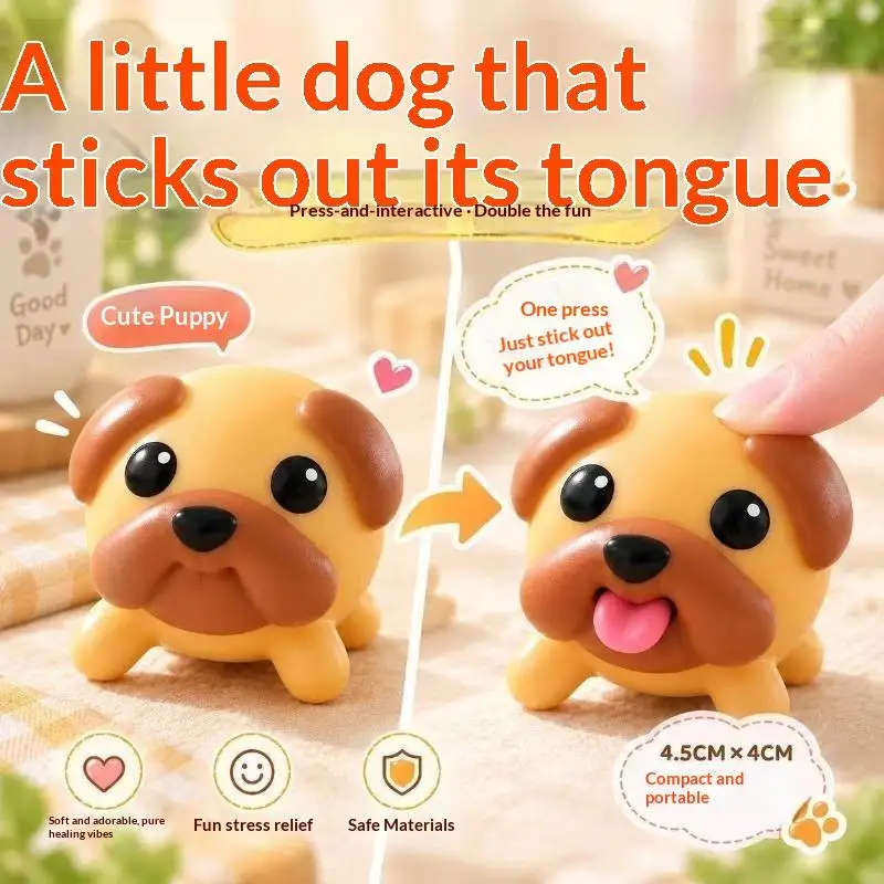 Soft Silicone Cute Dog Squeeze Toy Tongue Pops Out When Pressed For Stress Relief Kids Adults Home Office
