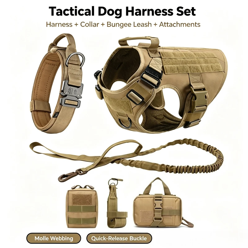 Large Dog Collar Dog Harness And Leash Set Pet Vest Tactical German Shepherd Harnesses For Small Dogs