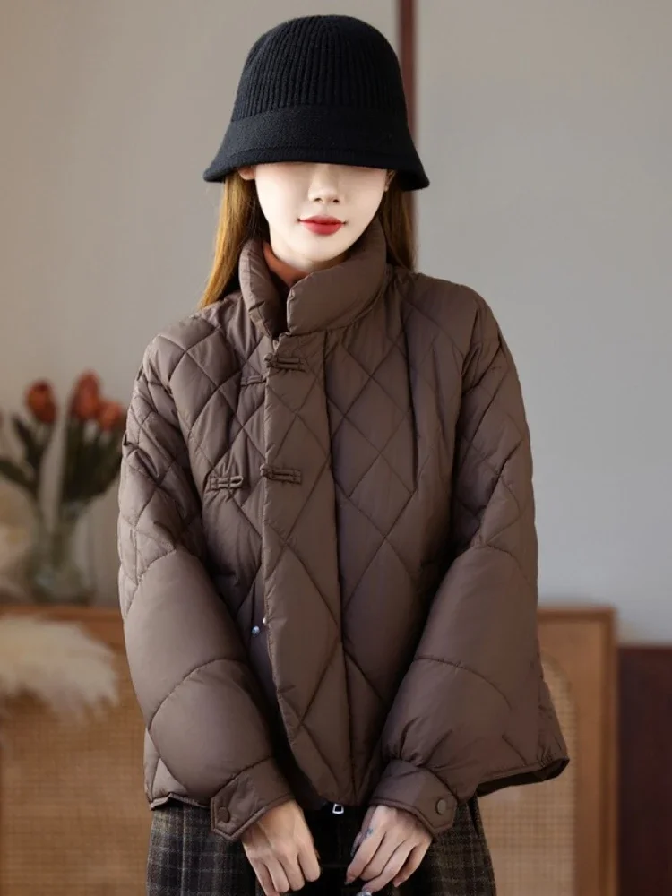 

New in Winter Concise Button Zipper Up Parkas Women Stand-Up Collar Warm Coats Woman Loose Thicken Cotton Padded Jacket Clothing