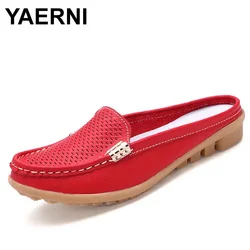 New arrival solid women  summer slippers flip flops Genuine Leather flat Slippers ladies slip on flats clogs shoes woman