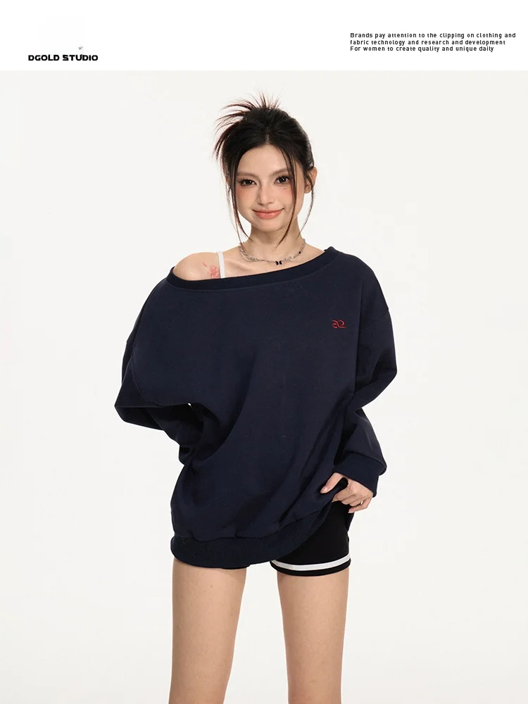 

Белый Little Fi ant Me Radiant Zhao Lu Si Spicy Girl Повседневная свободная толстовка с открытыми плечами для женщин Весна Осень Новый Sle