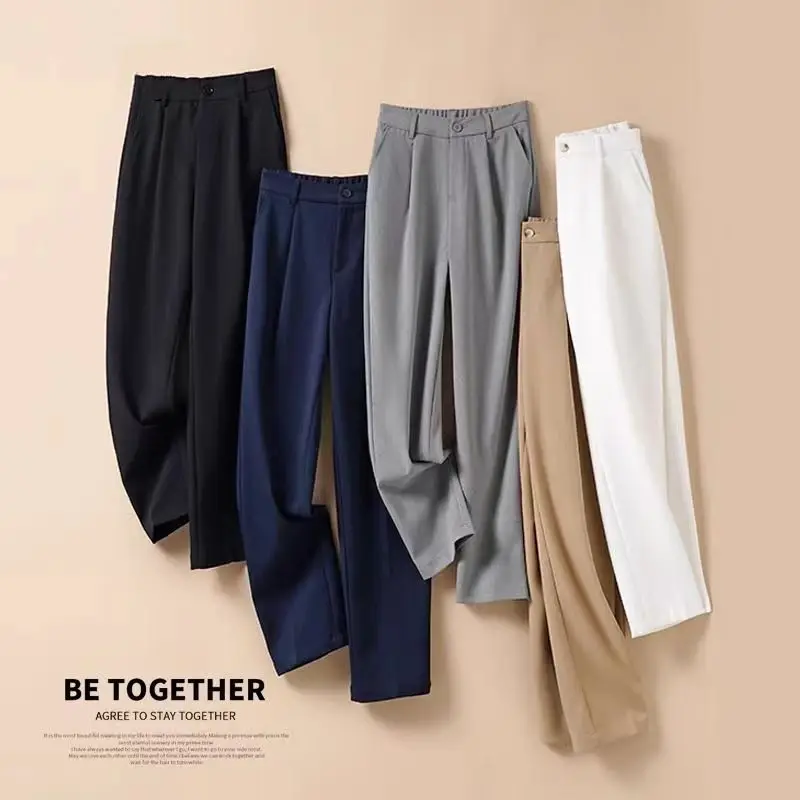 Top grade Fashion High Waist Pants Women  Spring Casual Loose Straight Black Trouser Female Nine Points Suit Pant Office Pant